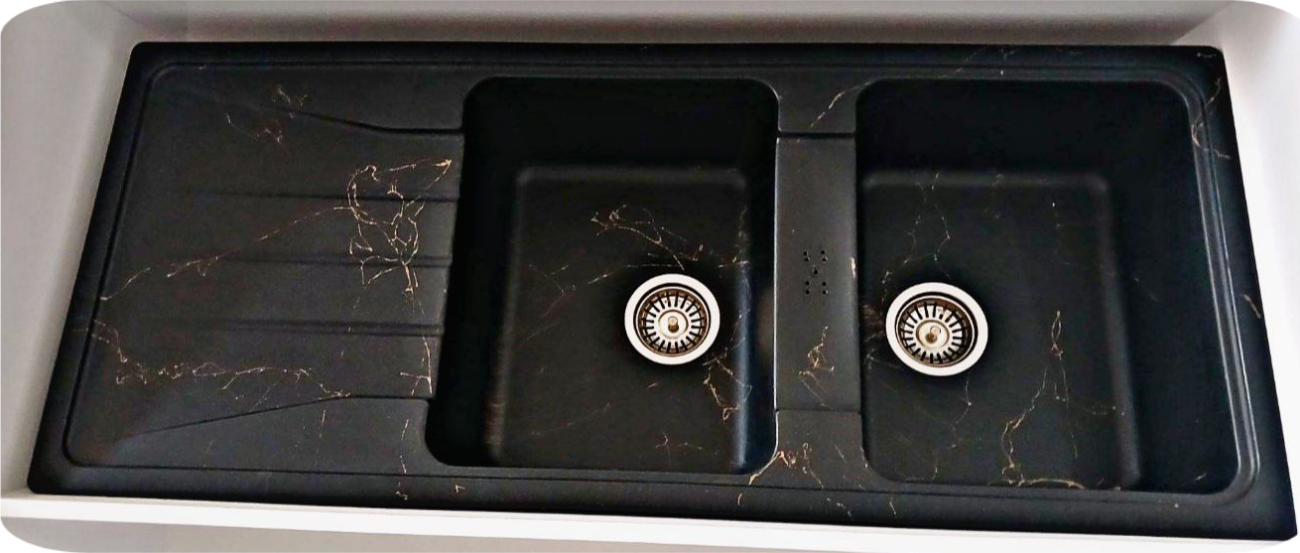 سینک گرانیت مشکی مات طرح رگه دار